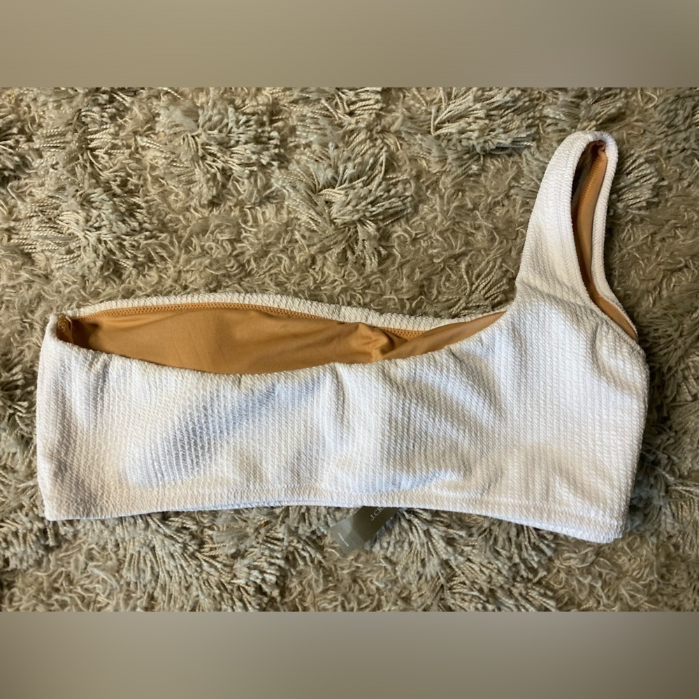 J. Crew NWT Textured One-Shoulder Bikini Top Size 3X Bride Honeymoon White - Picture 2 of 6